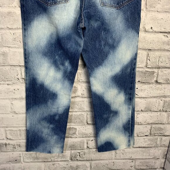 Vintage 90s Bleached Blue Denim High Rise Raw Hem Ankle Straight Leg Jeans - Picture 6 of 14